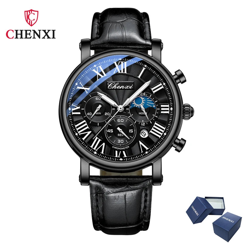 Monarch CHX MoonPhase Classic – Roman Quartz Leather Watch