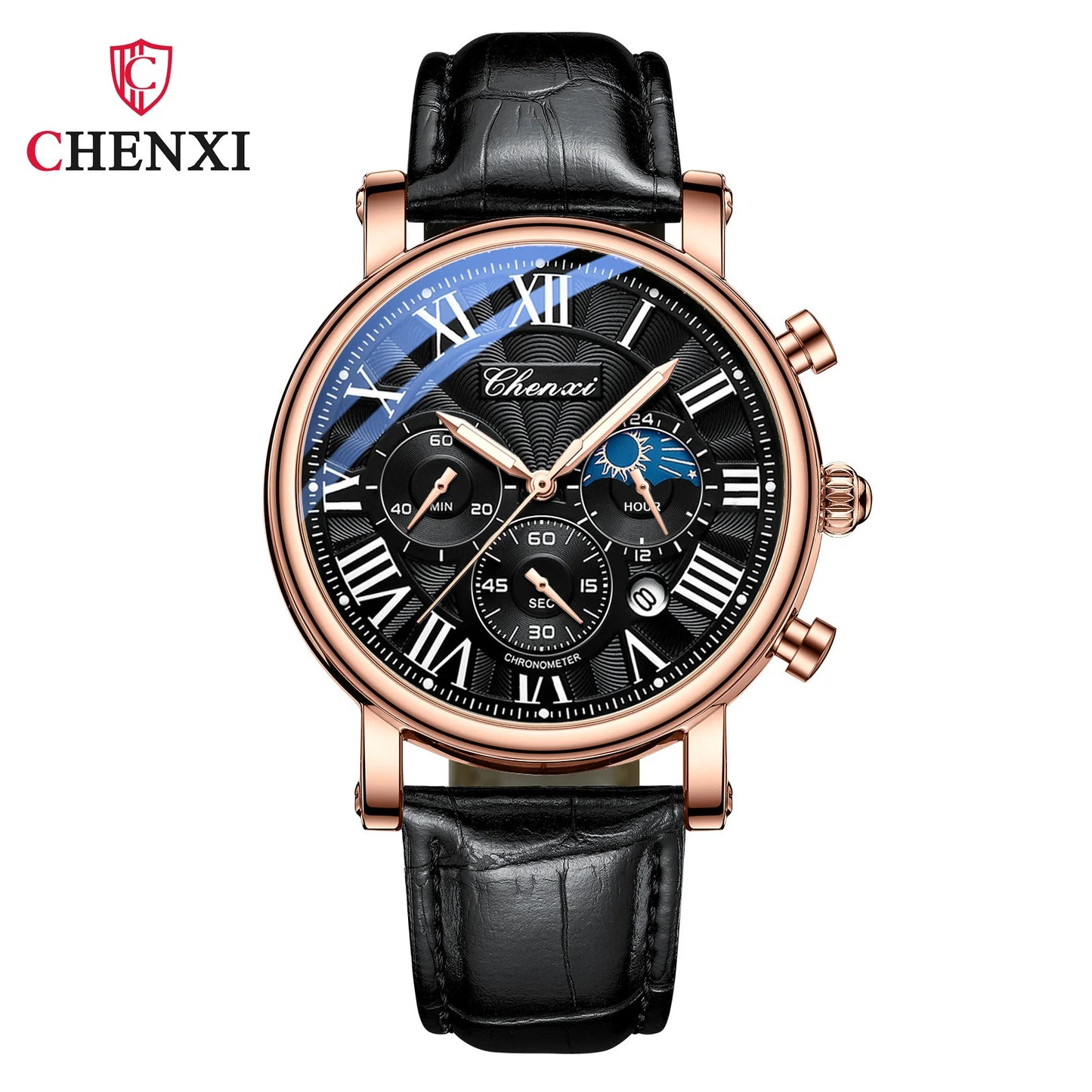 Monarch CHX MoonPhase Classic – Roman Quartz Leather Watch