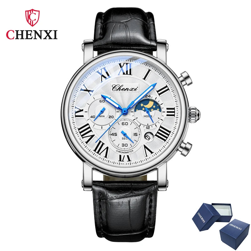 Monarch CHX MoonPhase Classic – Roman Quartz Leather Watch