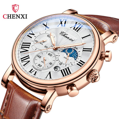Monarch CHX MoonPhase Classic – Roman Quartz Leather Watch