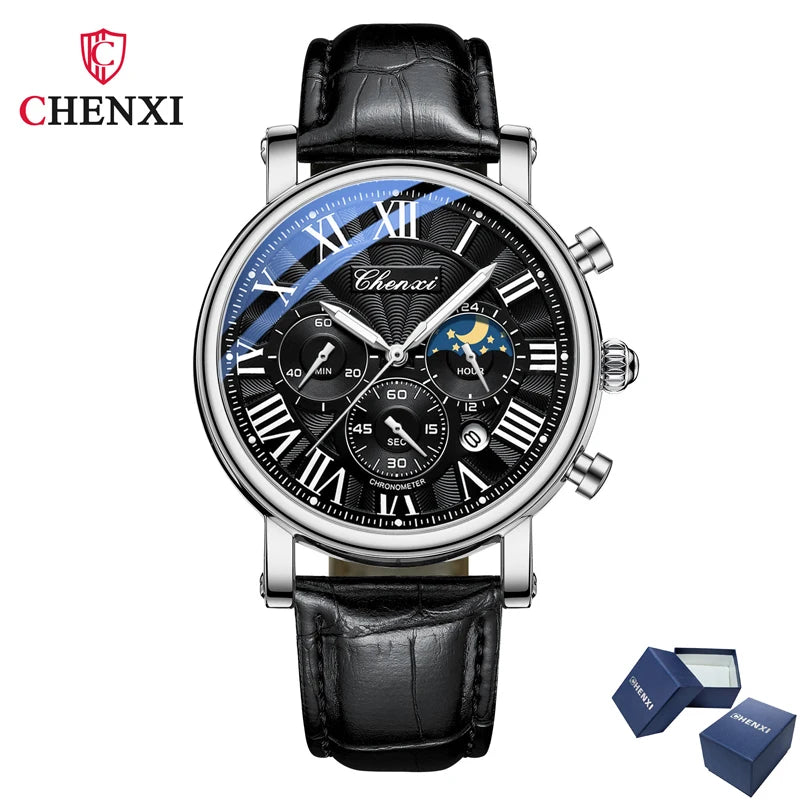Monarch CHX MoonPhase Classic – Roman Quartz Leather Watch