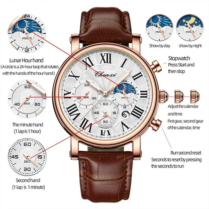 Monarch CHX MoonPhase Classic – Roman Quartz Leather Watch