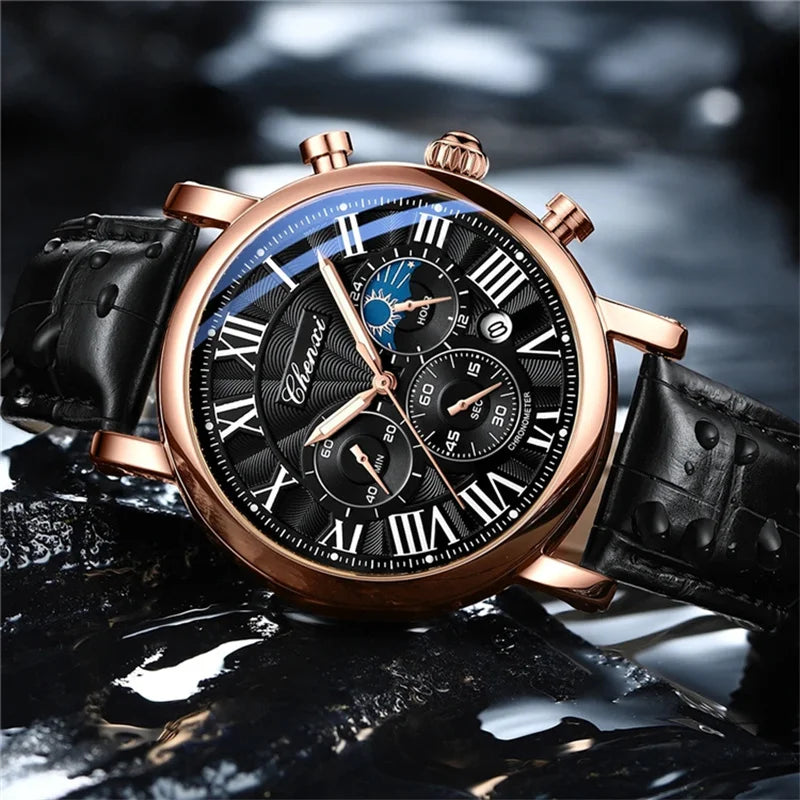 Monarch CHX MoonPhase Classic – Roman Quartz Leather Watch