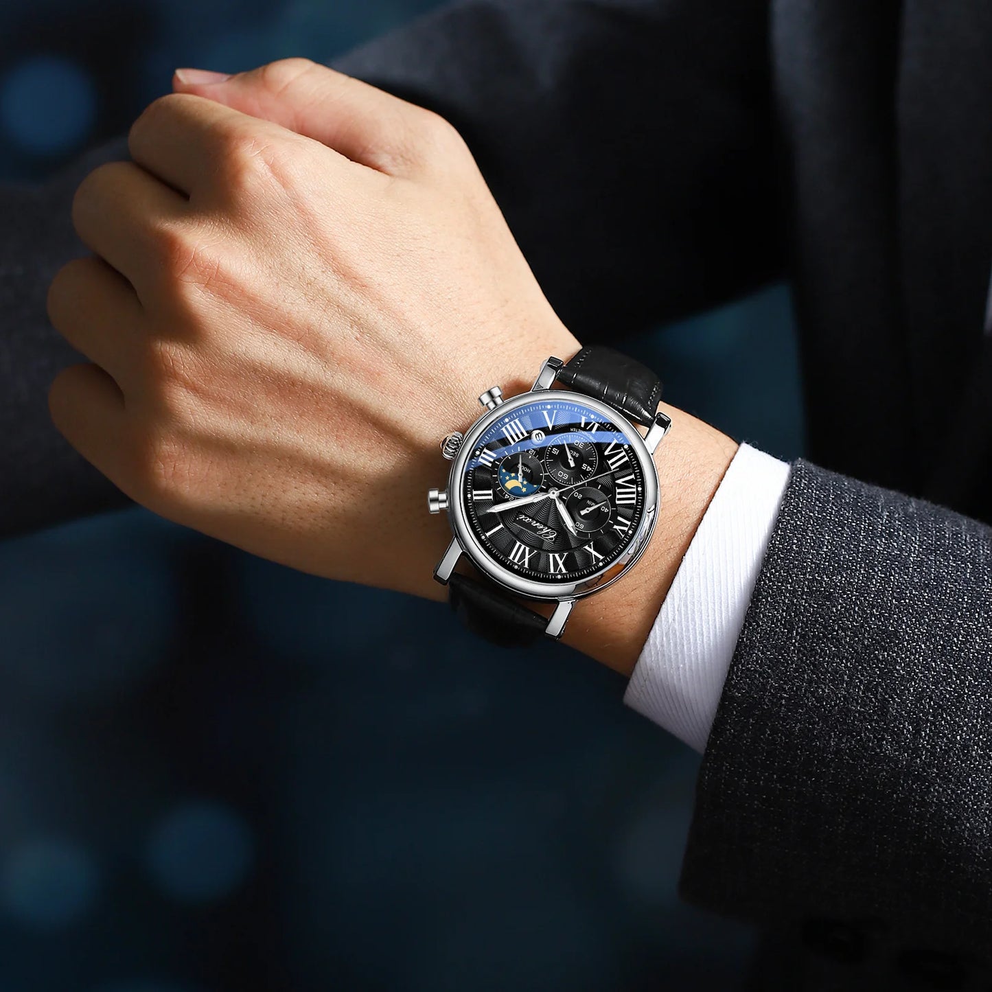 Monarch CHX MoonPhase Classic – Roman Quartz Leather Watch
