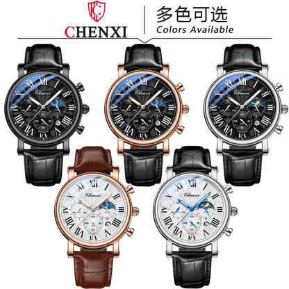 Monarch CHX MoonPhase Classic – Roman Quartz Leather Watch
