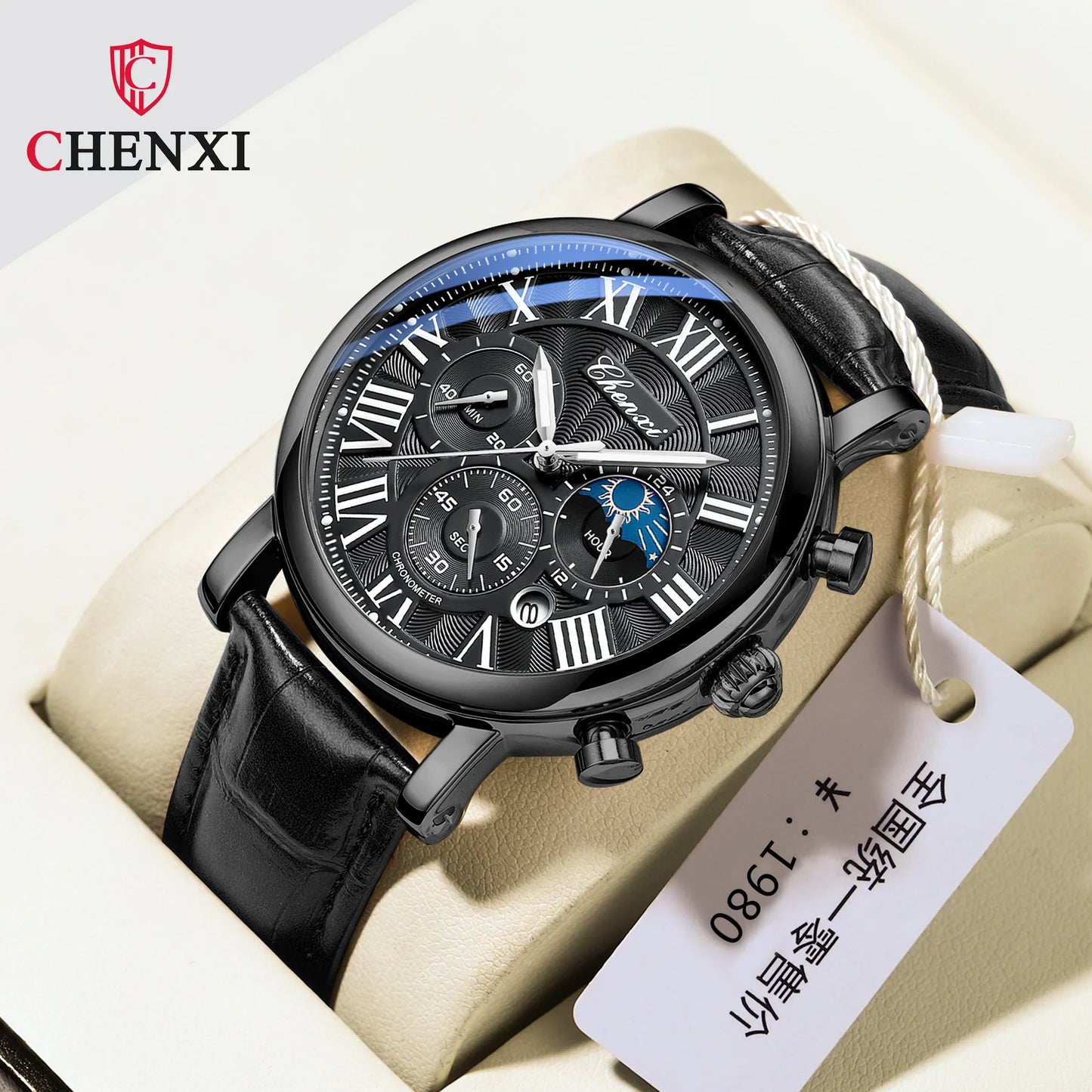 Monarch CHX MoonPhase Classic – Roman Quartz Leather Watch