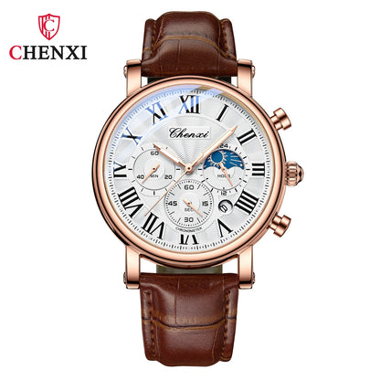 Monarch CHX MoonPhase Classic – Roman Quartz Leather Watch